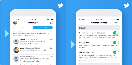 تويتر تطلق تحديث جديد لخاصية الرسائل تتيح طلبات الرسائل للغير متابَعين