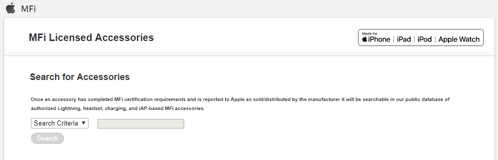 موقع MFi Licensed Accessories الرسمي من آبل للاستعلام عن الشواحن والبطاريات المتنقله